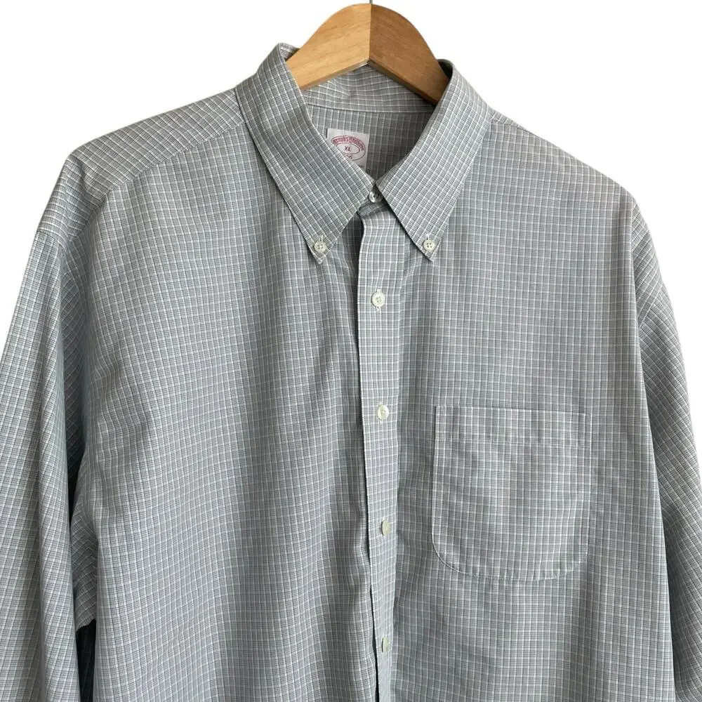 Brooks Brothers Mens‎ Shirt XL Blue Checked Button Up Preppy Travel Officewear